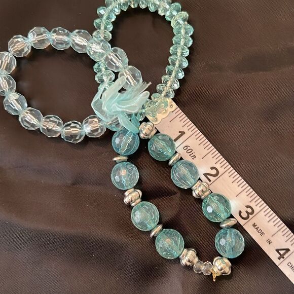 NWT Angelas Designs 3 turquoise colored stretchy bracelets with plastic beads - Picture 6 of 9